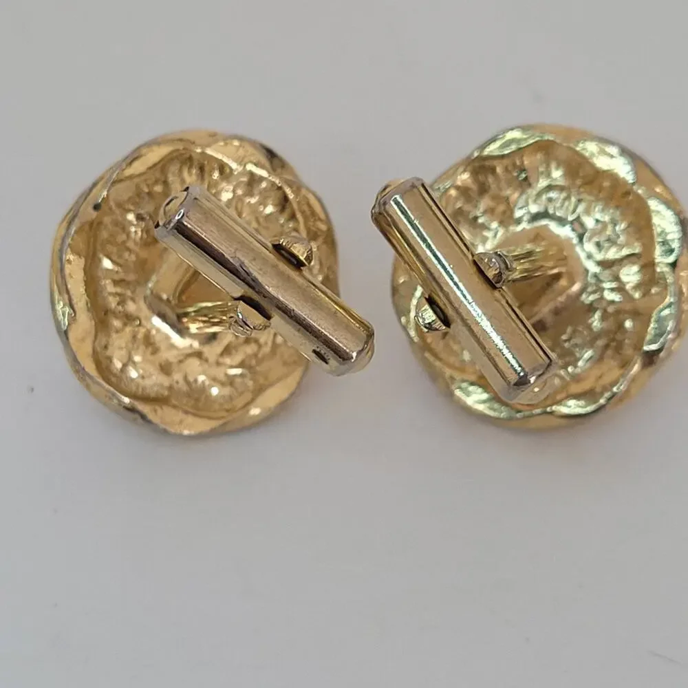 Unbranded Cufflinks‎ Gold Large Faux Pearl Tone Logo Round Vintage Retro